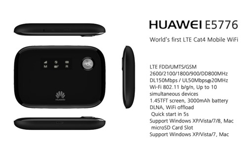 Huawei E5776 4G 150Mbps LTE Mobile Hotspot Specs
