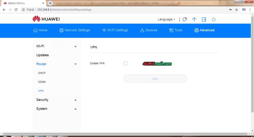 Huawei 5G CPE Pro Web UI Setting Options – 4G LTE Mall