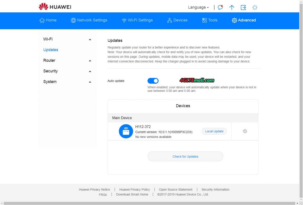 Huawei 5G CPE Pro Web UI Setting Options – 4G LTE Mall
