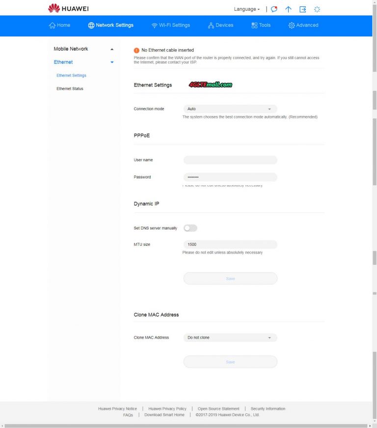 Huawei 5G CPE Pro Web UI Setting Options – 4G LTE Mall