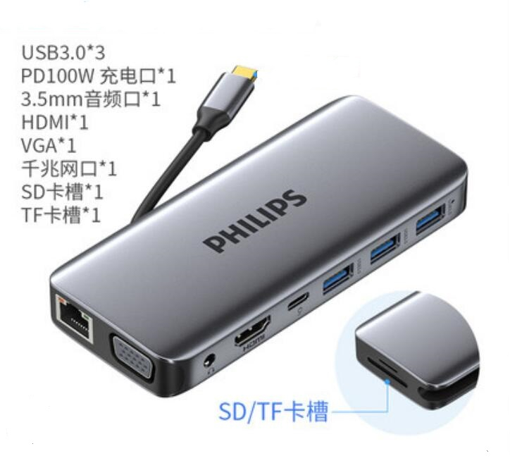 USB3.0 x 3 + HDMI x 1 +  VGA x 1 + SD Card Slot x 1 + TF Card Slot x 1 + PD100W x 1 + Gigabit Ethernet Port x 1 + 3.5mm Audio Port x 1