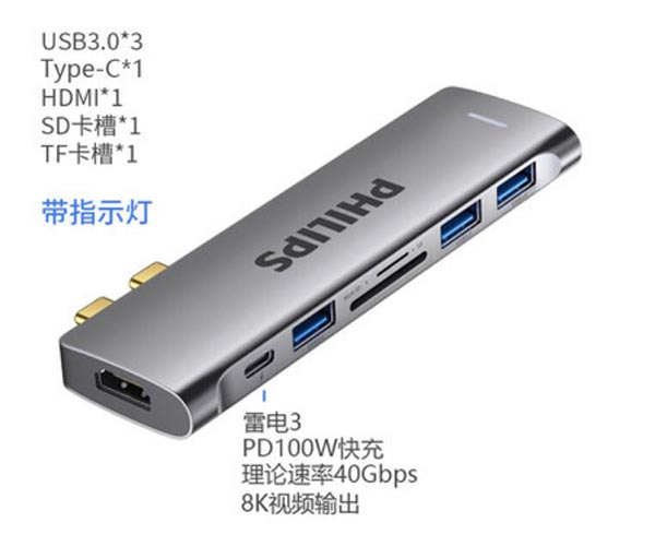HDMI x 1 + Type-C x 1 + USB3.0 x 3 + SD card slot x 1 + TF Card Slot x 1